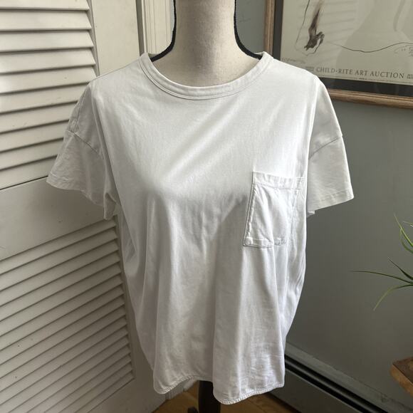MINA BAIE Shirt Womens Small White Pocket Tee Oversized Relaxed Fit Minimalist - Picture 1 of 9